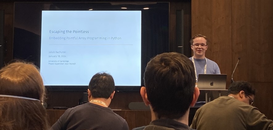 Jakub Bachurski won 1st prize in the undergraduate category of the Student Research Competition at the Principles of Programming Languages conference 2024 Jakub Bachurski won 1st prize in the undergraduate category of the Student Research Competition at the Principles of Programming Languages conference 2024
