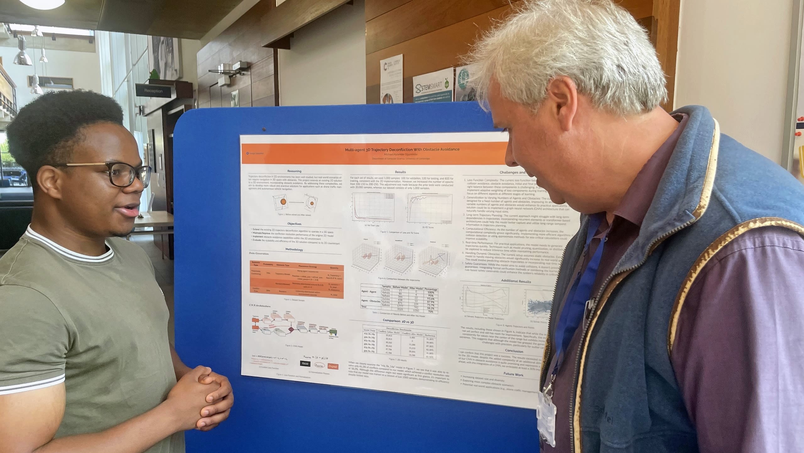 Michael presenting a poster about his project research at the end of the internship programme