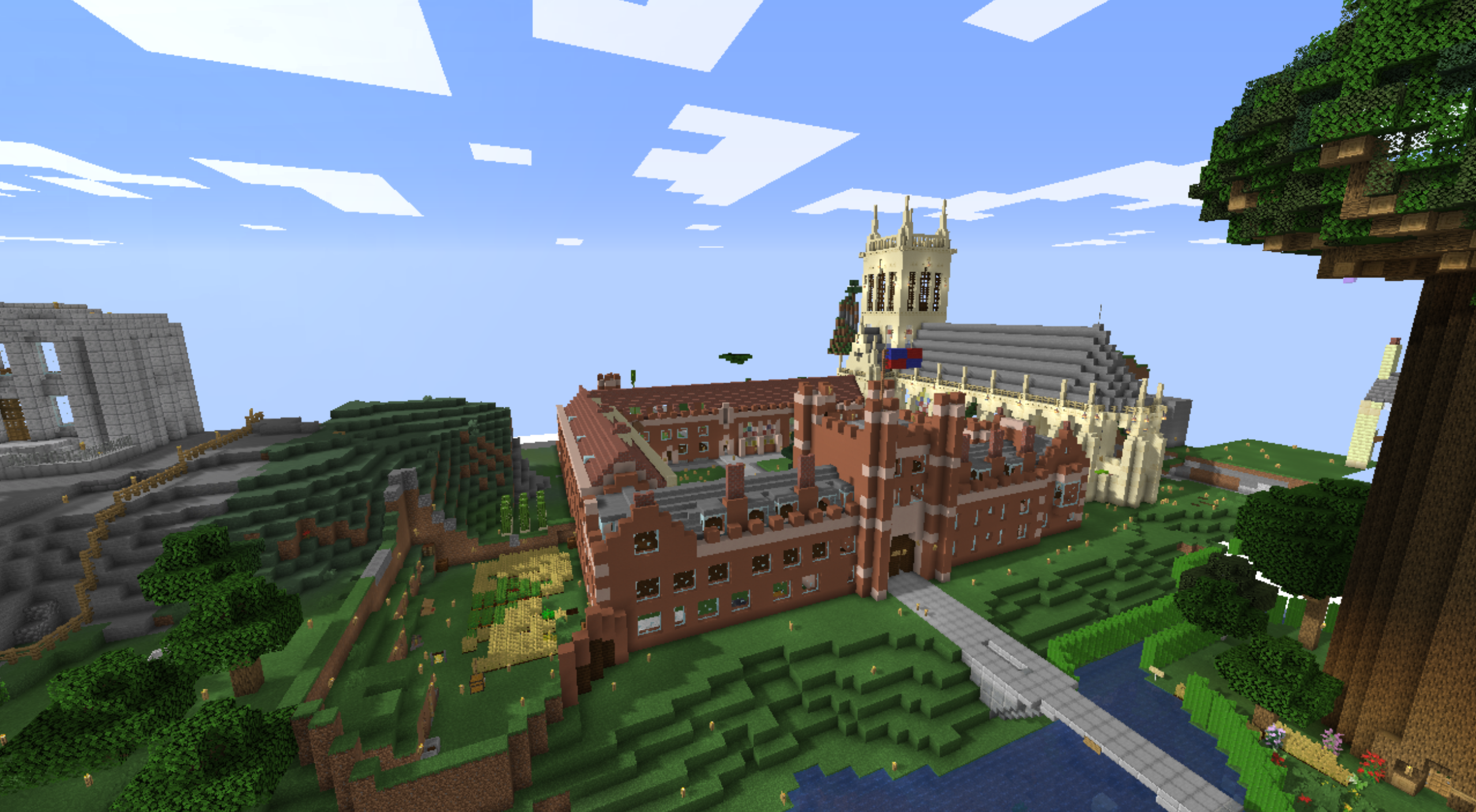 The chapel of St John's College is still a very recognisable landmark in the Minecraft Cambridge world.